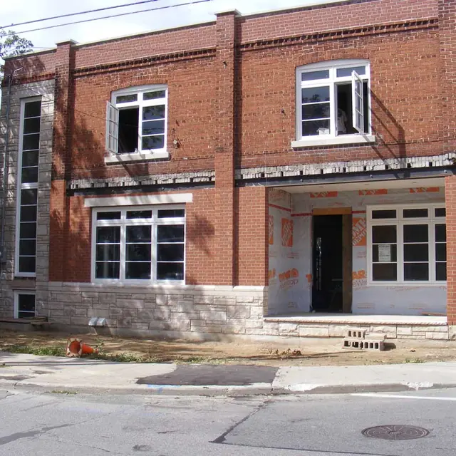 A restored brick commercial building